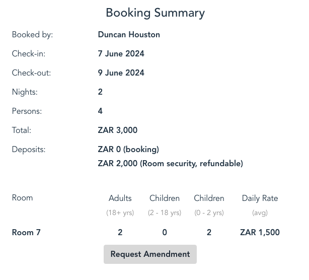 Example Booking Summary