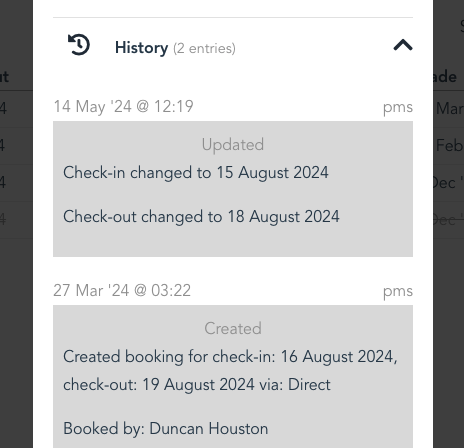 Booking History