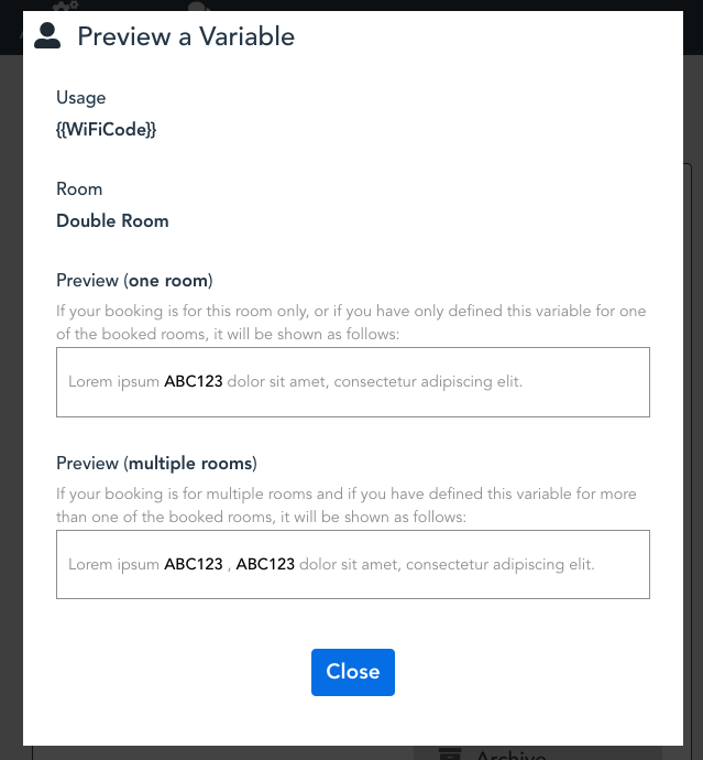 Preview Room Type Variable