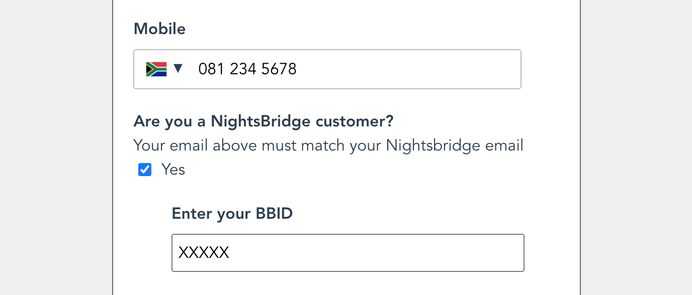 Enter your NightsBridge BBID